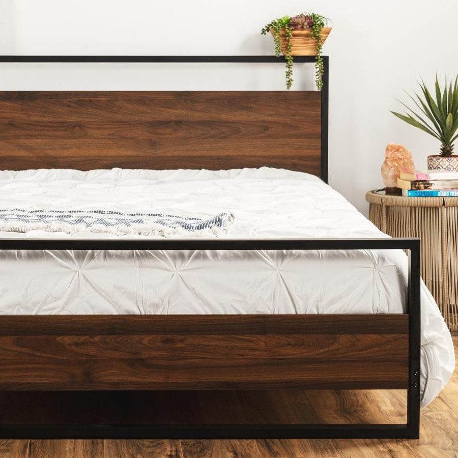 Modern FarmHome Queen Low Profile Metal Wood Platform Bed - Loft&Timber