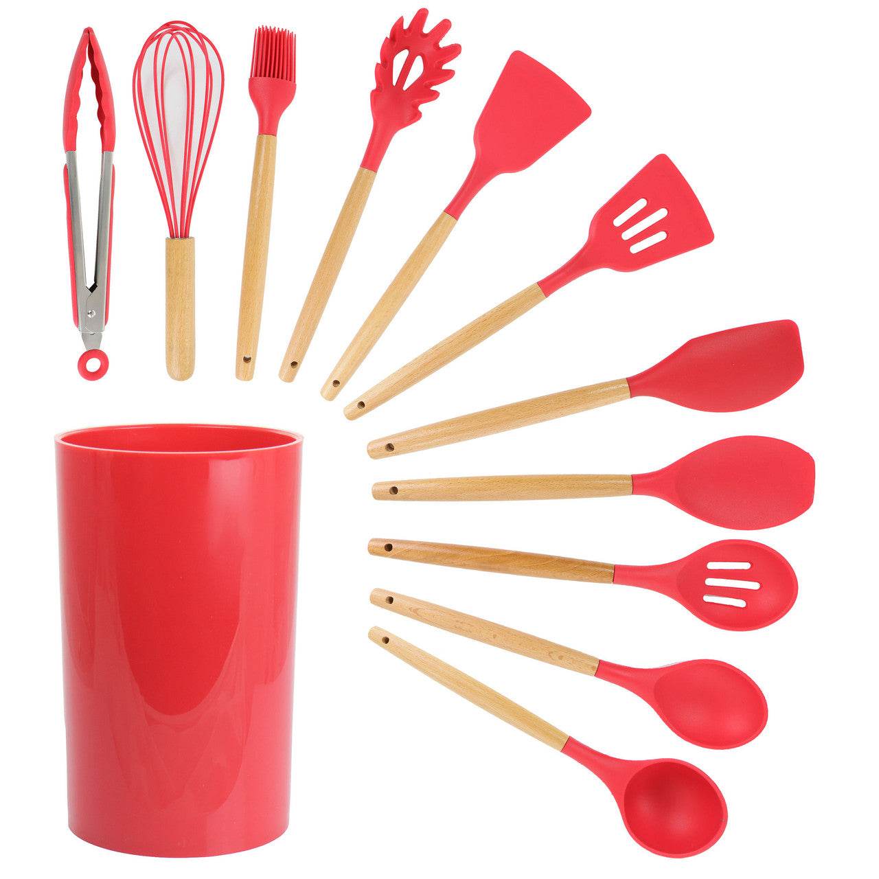 MegaChef Red Silicone and Wood Cooking Utensils, Set of 12 - Loft&Timber