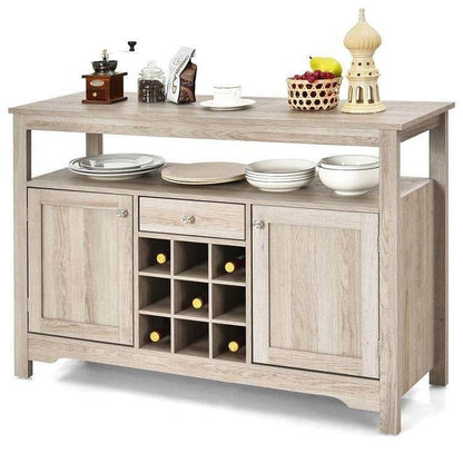 Grey Wood Sideboard Buffet Server Cabinet with Wine Rack and Storage Shelf - Loft&Timber