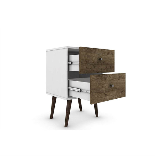 Modern Mid-Century Side Table Nighstand in White and Wood Finish - Loft&Timber