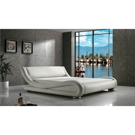 Queen Modern White Upholstered Platform Bed with Curved Sides & Headboard - Loft&Timber