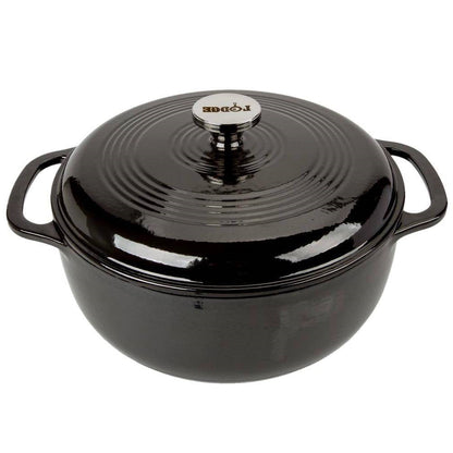 Round 6-Quart Black Enamel Cast Iron Dutch Oven with Lid-0