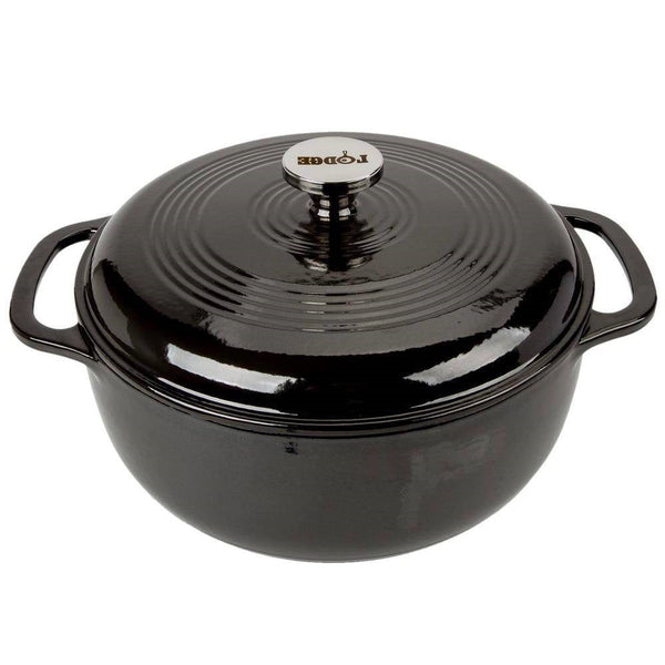Round 6-Quart Black Enamel Cast Iron Dutch Oven with Lid-0