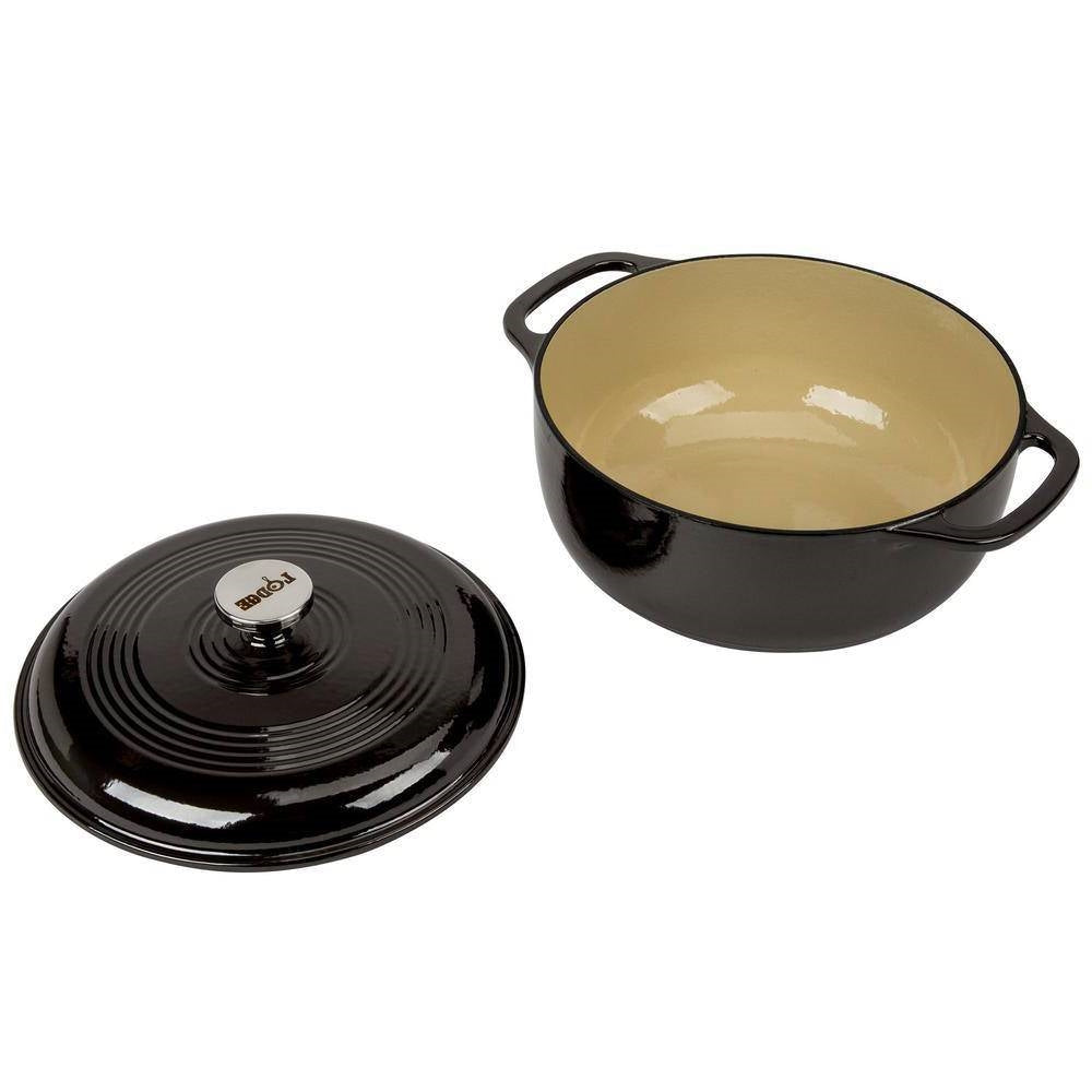 Round 6-Quart Black Enamel Cast Iron Dutch Oven with Lid-1