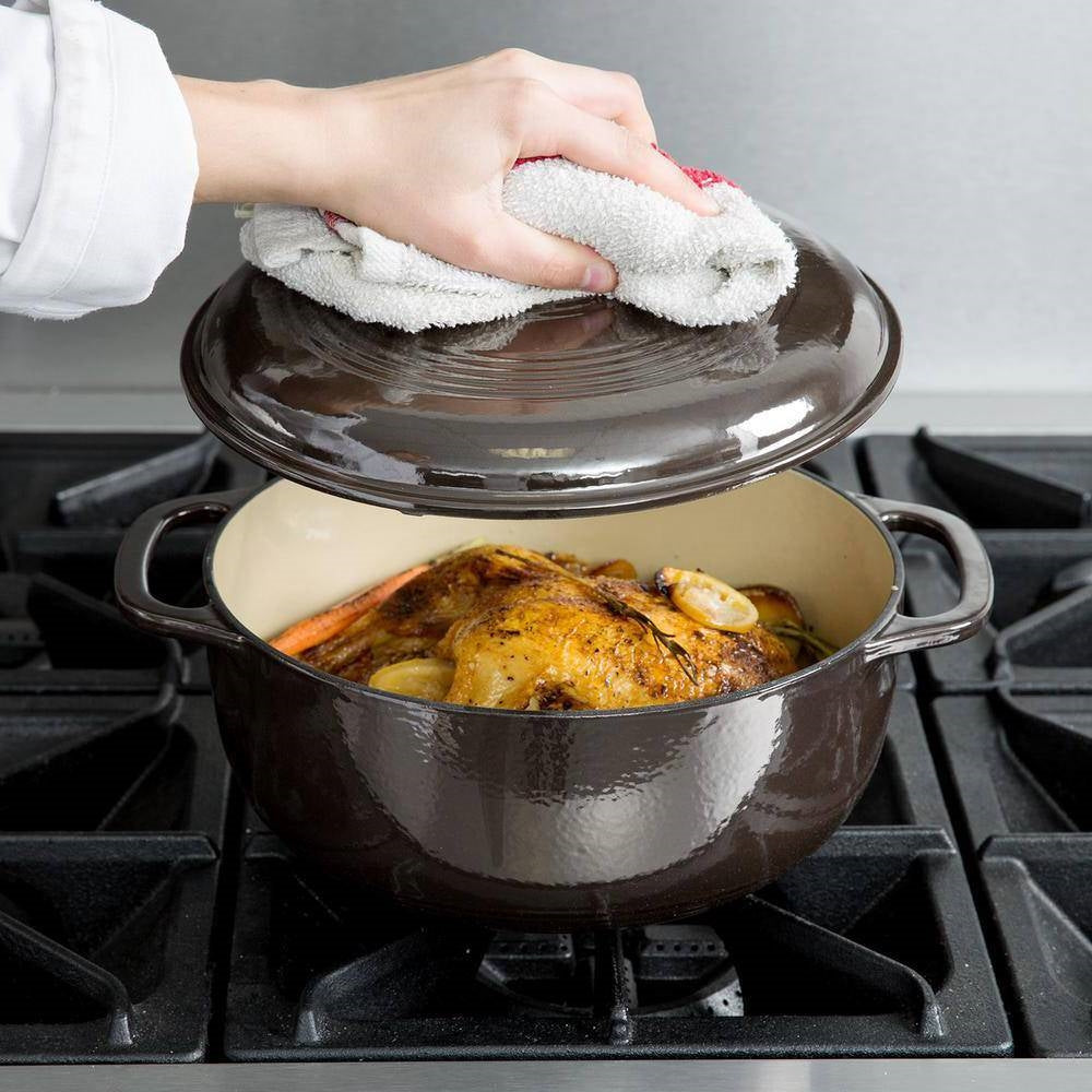 Round 6-Quart Black Enamel Cast Iron Dutch Oven with Lid-3