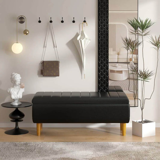 Modern Mid-Century Black Faux Leather End of Bed Storage Bench Ottoman - Loft&Timber