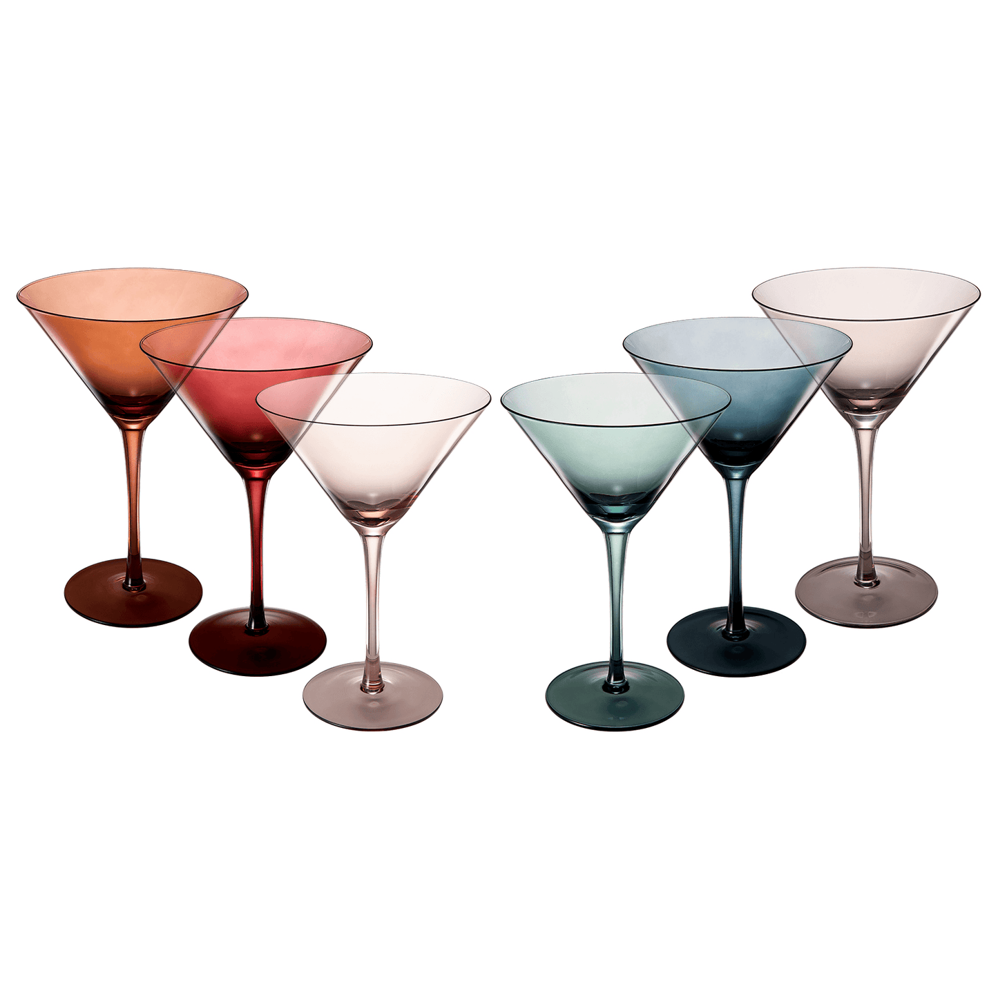 Colored Crystal Martini & Cocktail Glass Set of 6, Gift For Her, Wife, Mom Friend - Large 10 oz Glasses, Unique Italian Style Tall Drinkware - Drinkware, Dinner, Color Beautiful Glassware - (Pastel) - Loft&Timber