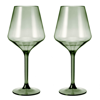 Floating Wine Glasses for Pool - Set of 2-15 OZ Shatterproof Poolside Wine Glasses, Tritan Plastic Reusable, Beach Outdoor Cocktail, Wine, Champagne, Water Glassware Spring Summer (Muted Green) - Loft&Timber