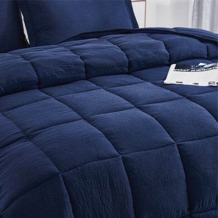King Size Navy 3 Piece Microfiber Reversible Comforter Set - Loft&Timber