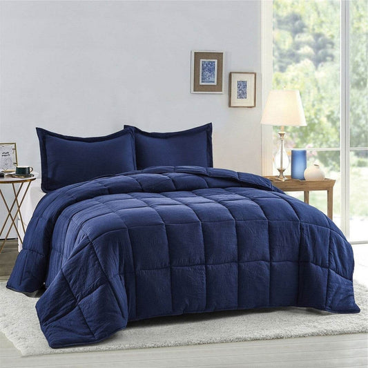 Queen Size Navy 3 Piece Microfiber Reversible Comforter Set - Loft&Timber