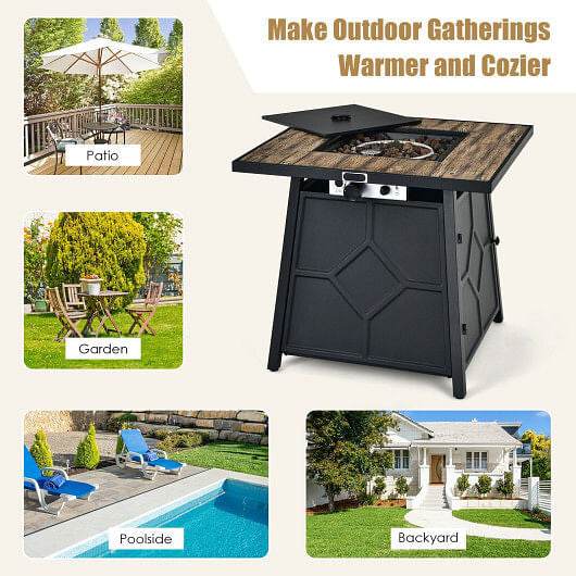 40 000 BTU 28 Inches Propane Gas Fire Pit Table With Cover - Loft&Timber