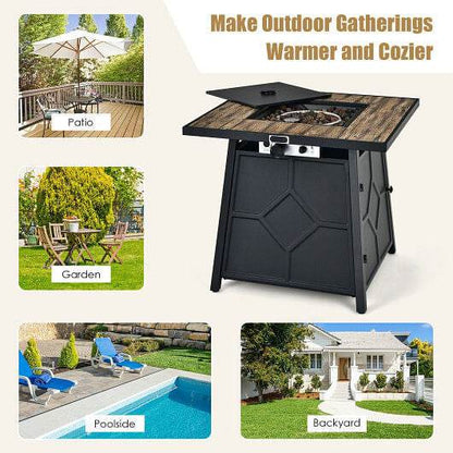40 000 BTU 28 Inches Propane Gas Fire Pit Table With Cover - Loft&Timber