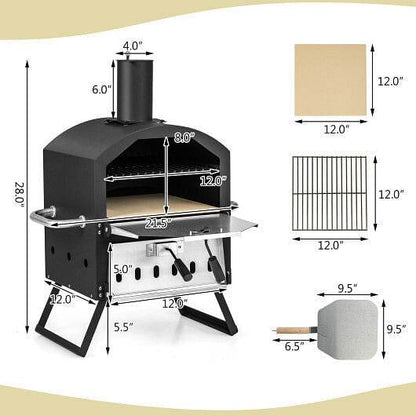 Outdoor Pizza Oven with Anti-scalding Handles and Foldable Legs-Black - Loft&Timber
