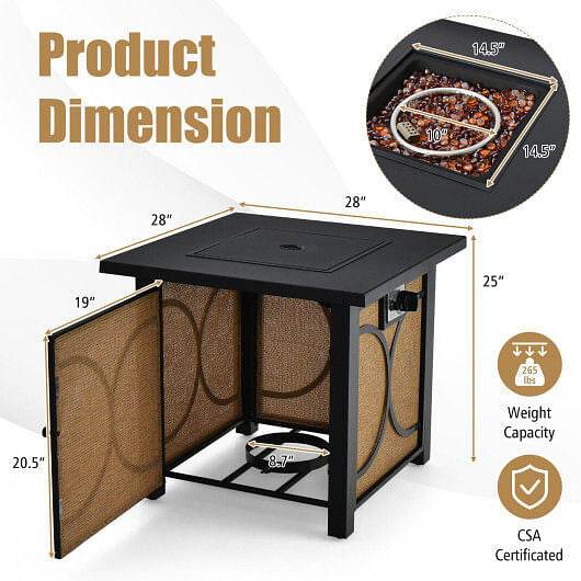 28 Inch 50000 BTU Outdoor Square Fire Pit Table with Cover - Loft&Timber