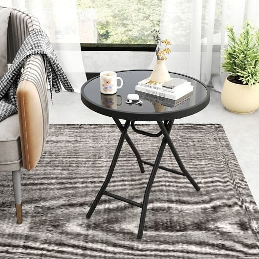18 Inch Folding Side Table Patio Round Compact Coffee Table-Black-0