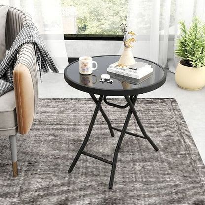18 Inch Folding Side Table Patio Round Compact Coffee Table-Black-0