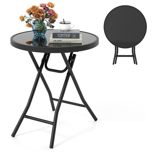 18 Inch Folding Side Table Patio Round Compact Coffee Table-Black-2
