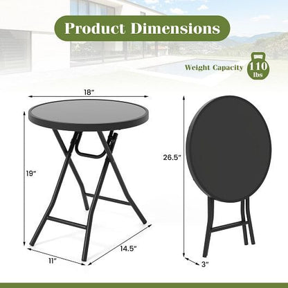 18 Inch Folding Side Table Patio Round Compact Coffee Table-Black-3