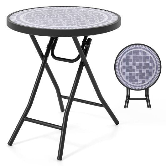 18 Inch Folding Side Table Patio Round Compact Coffee Table-Black-4