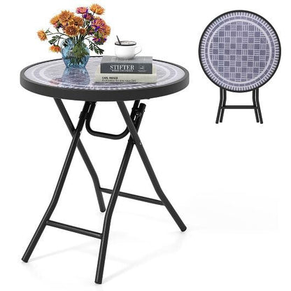 18 Inch Folding Side Table Patio Round Compact Coffee Table-Black-7