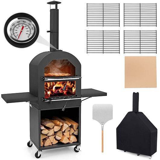 Outdoor Pizza Oven with Protective Cover and Grill Racks and Built-in Thermometer - Loft&Timber