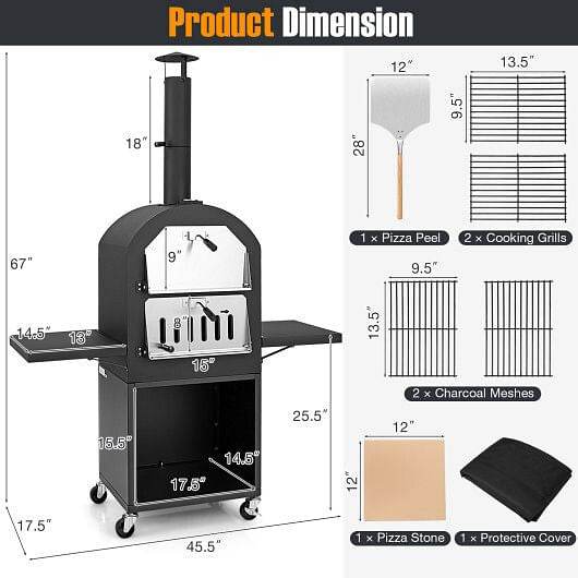 Outdoor Pizza Oven with Protective Cover and Grill Racks and Built-in Thermometer - Loft&Timber