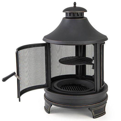 30 Inch Outdoor Fire Pit Chiminea with Grill for Garden BBQ - Loft&Timber