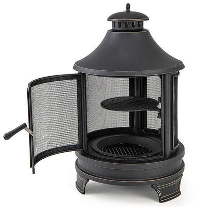 30 Inch Outdoor Fire Pit Chiminea with Grill for Garden BBQ - Loft&Timber