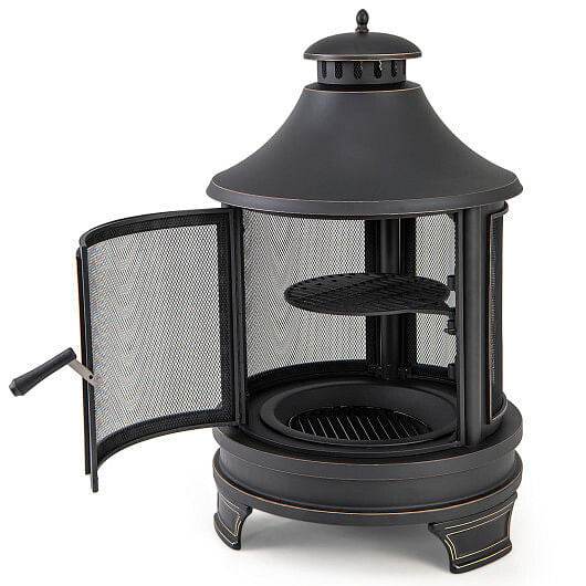 30 Inch Outdoor Fire Pit Chiminea with Grill for Garden BBQ - Loft&Timber