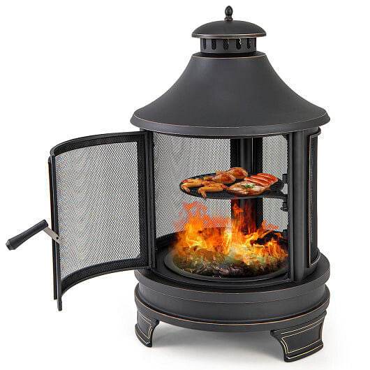 30 Inch Outdoor Fire Pit Chiminea with Grill for Garden BBQ - Loft&Timber