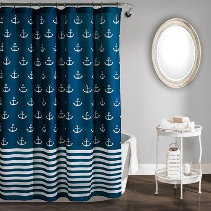 72-inch Navy White Nautical Anchor Polyester Shower Curtain - Loft&Timber