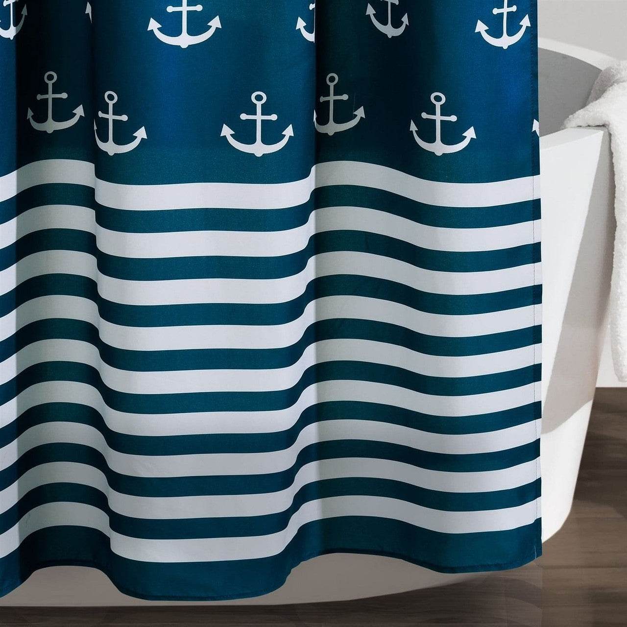 72-inch Navy White Nautical Anchor Polyester Shower Curtain - Loft&Timber