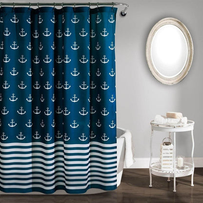 72-inch Navy White Nautical Anchor Polyester Shower Curtain - Loft&Timber
