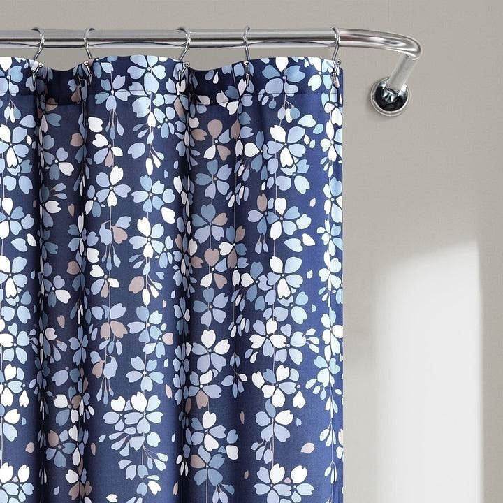 72-inch Navy Light Blue White Floral Vines and Flowers Shower Curtain - Loft&Timber