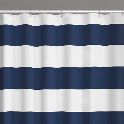 72 x 70 inch Polyester Navy Blue White Nautical Ocean Striped Shower Curtain - Loft&Timber
