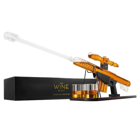 Whiskey Decanter Set - Sniper Liquor Decanter, Silencer Stopper - ml & 2 12oz Glasses - Unique Gift - Drinking Party Accessory, Handmade Liquor Decanter, Tik Tok Gun Decanter Mens Birthday - Loft&Timber