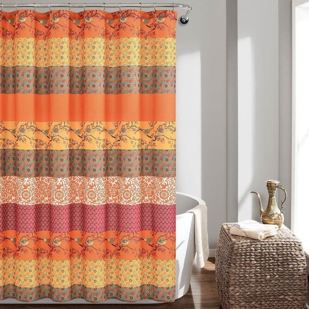 72-inch Orange Teal Floral Damask Boho Birds Polyester Shower Curtain - Loft&Timber