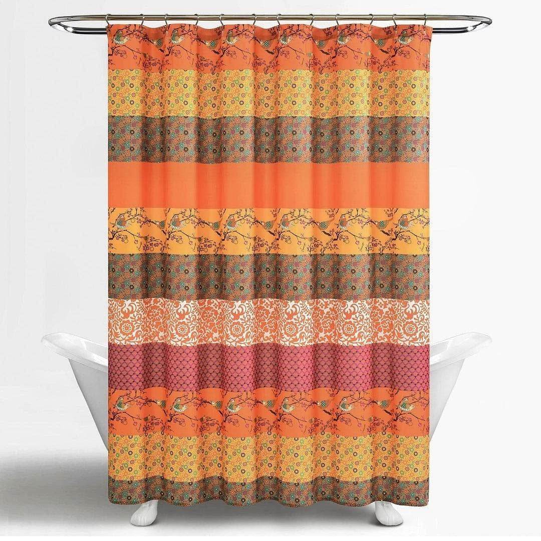 72-inch Orange Teal Floral Damask Boho Birds Polyester Shower Curtain - Loft&Timber