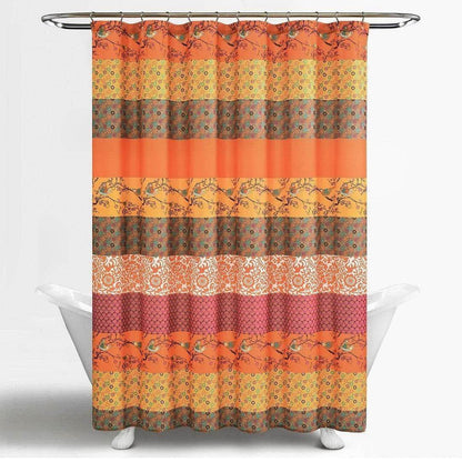 72-inch Orange Teal Floral Damask Boho Birds Polyester Shower Curtain - Loft&Timber