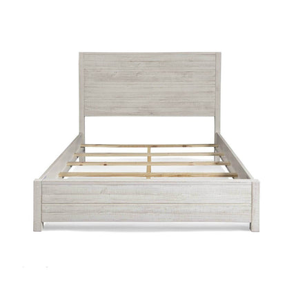 FarmHome Off White Solid Pine Platform Bed in Queen Size - Loft&Timber