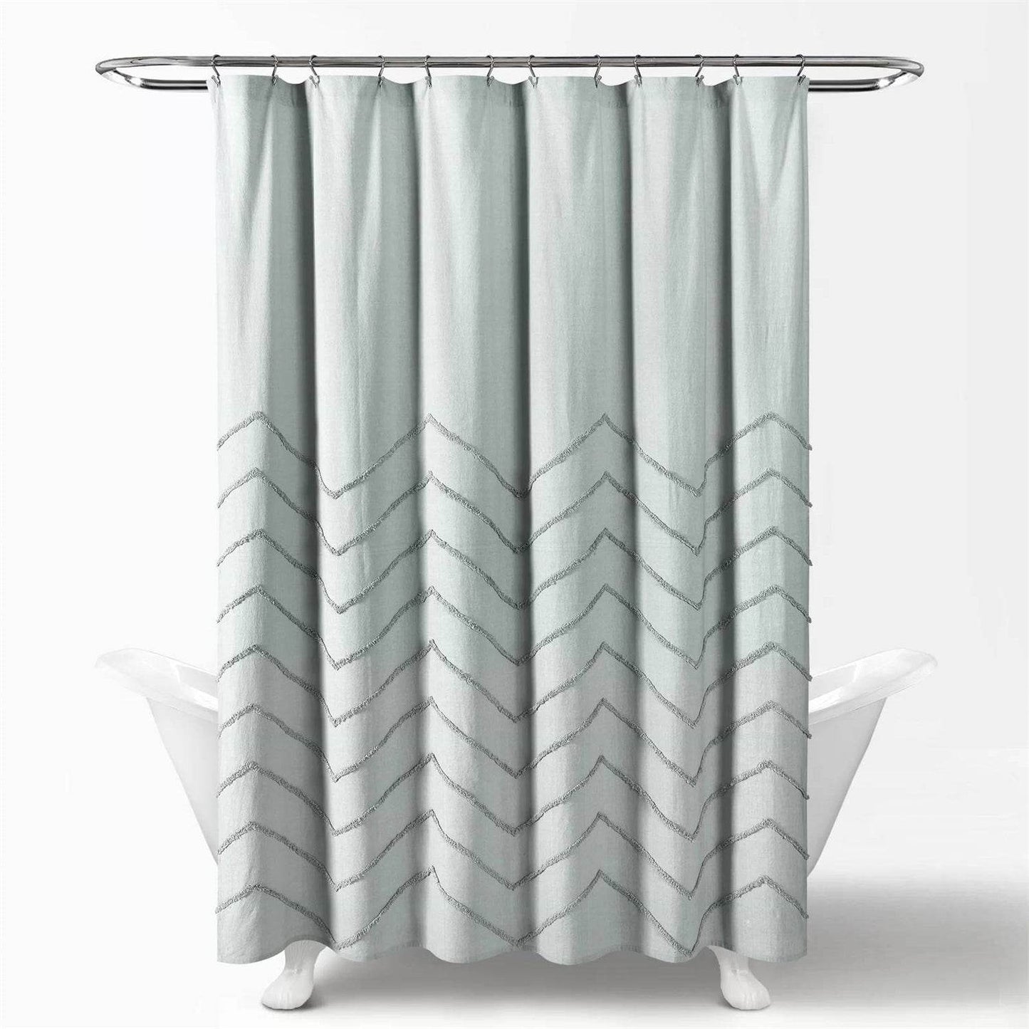 72-inch Pastel Blue Chenille Cotton Shower Curtain with Chevron Pattern - Loft&Timber