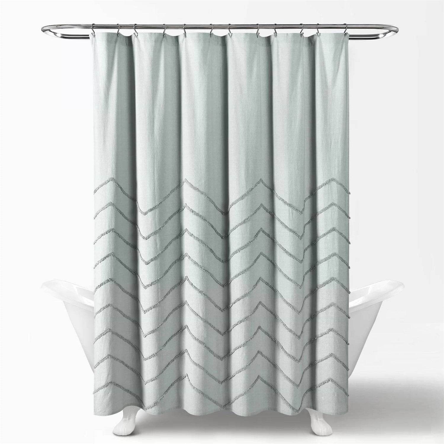 72-inch Pastel Blue Chenille Cotton Shower Curtain with Chevron Pattern - Loft&Timber