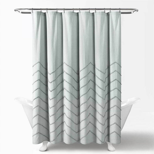 72-inch Pastel Blue Chenille Cotton Shower Curtain with Chevron Pattern - Loft&Timber