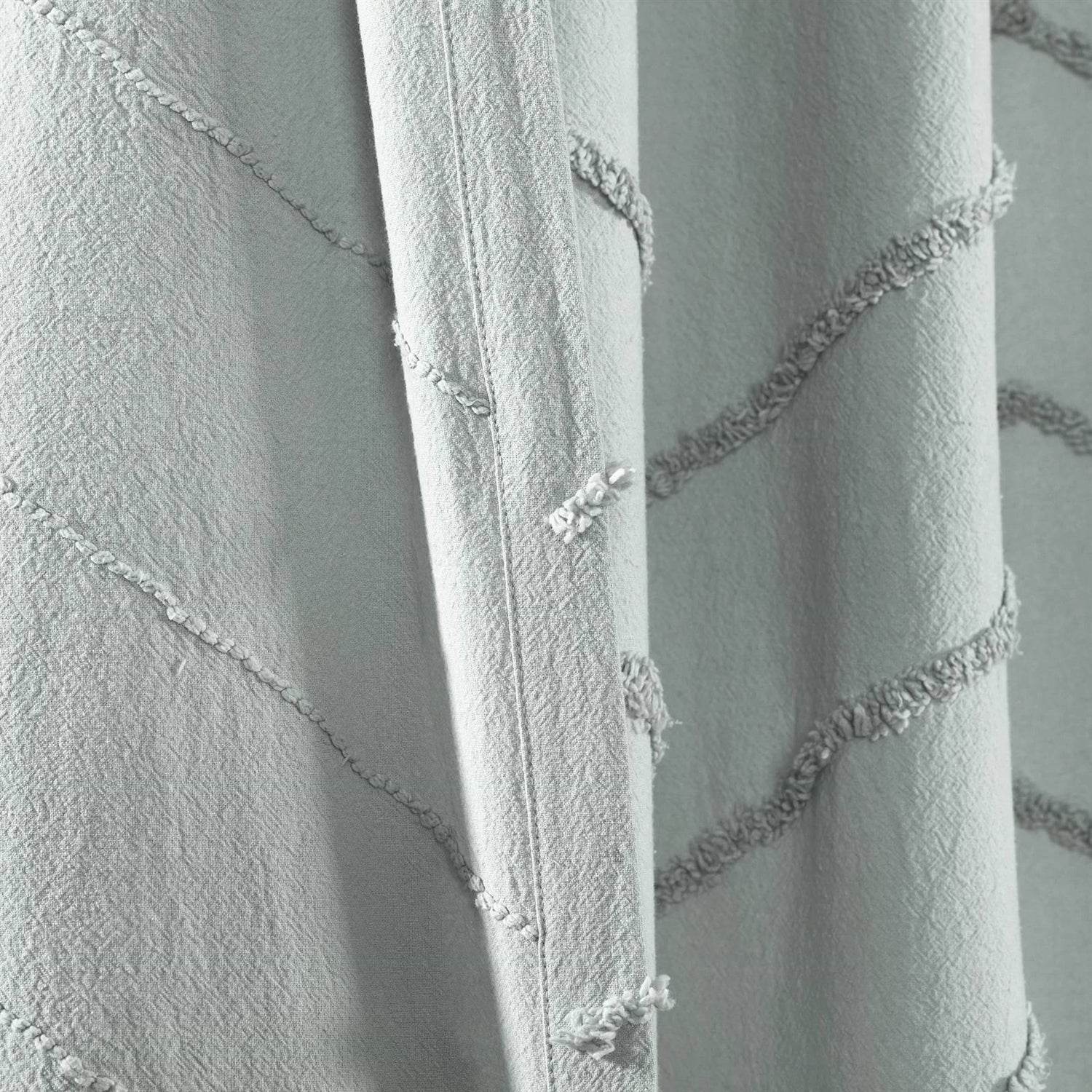 72-inch Pastel Blue Chenille Cotton Shower Curtain with Chevron Pattern - Loft&Timber