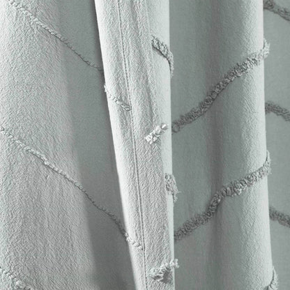 72-inch Pastel Blue Chenille Cotton Shower Curtain with Chevron Pattern - Loft&Timber
