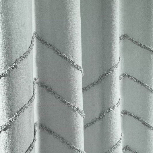 72-inch Pastel Blue Chenille Cotton Shower Curtain with Chevron Pattern - Loft&Timber