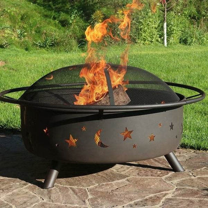 Steel Wood Burning Fire Pit with Spark Screen - Loft&Timber
