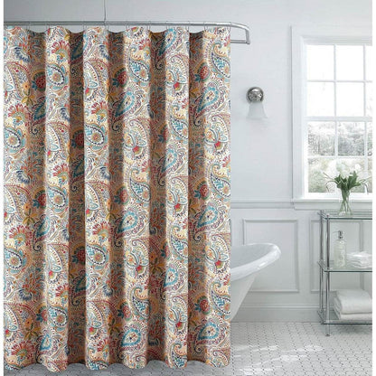 72-in. Paisley Polyester Fabric Shower Curtain in Vibrant Teal Red Yellow White - Loft&Timber