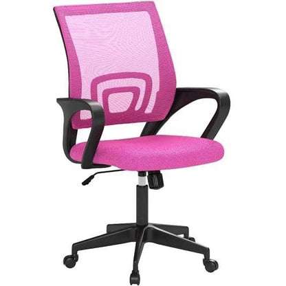Pink Modern Mid-Back Ergonomic Mesh Office Desk Chair with Armrest on Wheels - Loft&Timber
