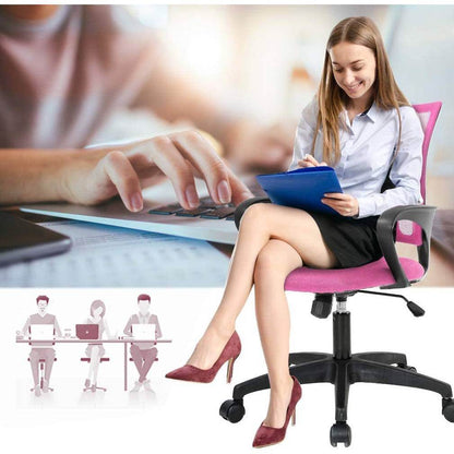 Pink Modern Mid-Back Ergonomic Mesh Office Desk Chair with Armrest on Wheels - Loft&Timber